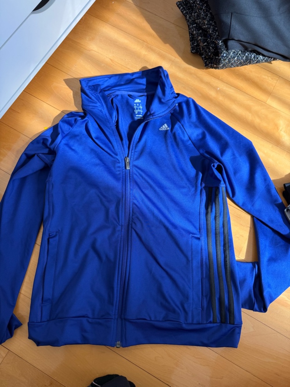 adidas climalite royal Blue Full-Zip Varsity Track Jacket with Black Stripes